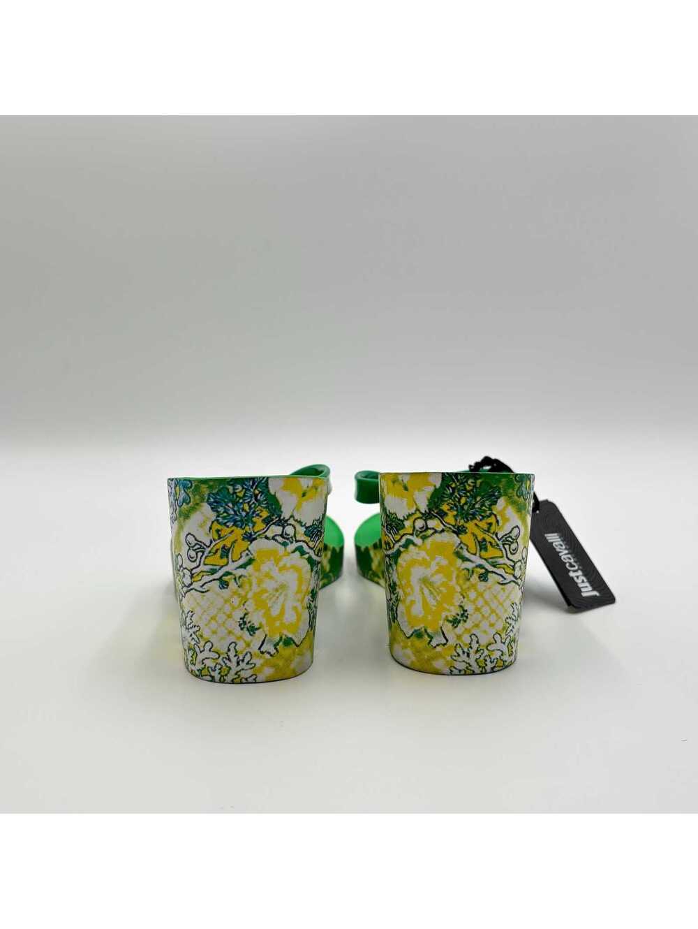 Just Cavalli Green Floral Wedge Flip Flop Sandals 37 - Picture 4 of 6